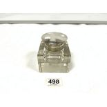SQUARE GLASS INKWELL WITH HALLMARKED SILVER TOP - BIRMINGHAM A/F