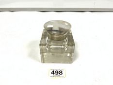 SQUARE GLASS INKWELL WITH HALLMARKED SILVER TOP - BIRMINGHAM A/F