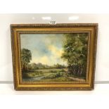 OIL PAINTING - RIVER LANDSCAPE WITH CATTLE GRAZING, 40 X 29CMS D. K. WILSON