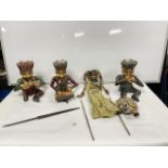 THREE MULTI COLOUR PAINTED RAJASTHANI MUSICAL STATUES