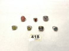 SEVEN 925 SILVER RINGS ALL WITH STONES, ONE BY THE GENUINE GEMSTONE CO