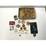 QUANTITY OF MASONIC ENAMEL BADGES, A SOUTHERN (USA) RIFLE PIN AND ITALIAN MARBLE PAPERWEIGHT, A