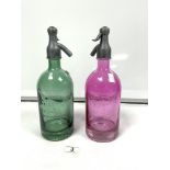 TWO FRENCH-COLOURED GLASS SODA SYPHONS - MARTIN AND FRERES CIE PARIS-FRANCE