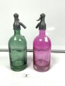 TWO FRENCH-COLOURED GLASS SODA SYPHONS - MARTIN AND FRERES CIE PARIS-FRANCE