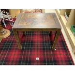 FLORAL DECORATED COFFEE TABLE ON SQUARE LEGS, 55 X 38CMS
