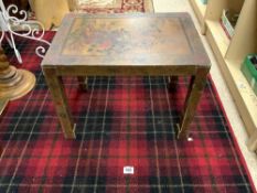 FLORAL DECORATED COFFEE TABLE ON SQUARE LEGS, 55 X 38CMS