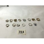 MIXED HALLMARKED SILVER/WHITE METAL RINGS SOME WITH STONES 14 IN TOTAL