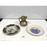 VICTORIAN MASONS IRONSTONE OCTAGONAL MILK JUG WITH CHINOISERIE DECORATION, 18CMS AND TWO MASONS