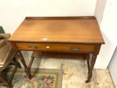 LATE VICTORIAN WALNUT SINGLE DRAWER SIDE TABLE, 92 X 48 X 74CMS