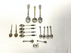 TWO VICTORIAN HALLMARKED SILVER TEA SPOONS, 44 GRAMS, A D ANDERSON NORWAY ENAMEL SPOON (A/F) AND A