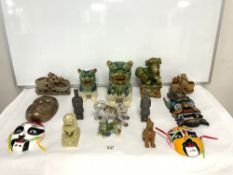 QUANTITY OF CERAMIC DOGS OF FOO FIGURES AND ORIENTAL FIGURES - VARIOUS ETC