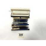 A PARKER 17 LADY FOUNTAIN PEN IN CASE, A PARKER ROLLED GOLD FOUNTAIN PEN, PARKER SLIMFOLD FOUNTAIN