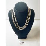 TWO 925 SILVER FLAT CURB LINK NECKLACES, 16-18 INCH, 76 GRAMS