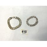 TWO 925 SILVER FLAT CURB LINK BRACELETS, 91 GRAMS