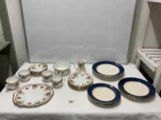 SALISBURY CHINA FLORAL PART TEA SET AND BURLEIGH WARE DINNER AND SIDE PLATES