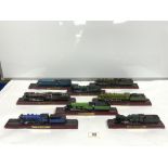 EIGHT MODEL TRAINS ON DISPLAY STANDS INCLUDES PLM PACIFIC, A4 CLASS 'MALLARD' AND SIX OTHERS