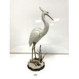 WHITE PORCELAIN FIGURE OF A CRANE BIRD, WITH GILT METAL LEGS, 64CMS