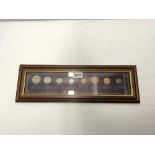 FRAMED STERLING COIN SET GOING FROM HALF CROWN DOWN TO FARTHING