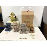 STEIFF TOAD WITH BUTTON, TWO STEIFF BUTTON IN EAR DAYS BEARS - WEDNESDAY AND SATURDAY, SILVER MO