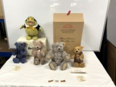 STEIFF TOAD WITH BUTTON, TWO STEIFF BUTTON IN EAR DAYS BEARS - WEDNESDAY AND SATURDAY, SILVER MO