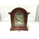 G. WOOD & SON CHIMING MANTLE CLOCK WITH SILVERED DIAL AND ROMAN NUMERALS