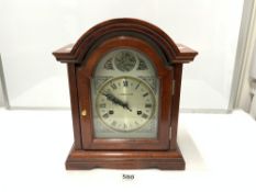 G. WOOD & SON CHIMING MANTLE CLOCK WITH SILVERED DIAL AND ROMAN NUMERALS