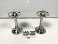 A PAIR OF DANISH MEGALINE PLATED CANDLESTICKS AND A SMALL PAIR OF 1960S DANISH CANDLESTICKS