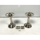 A PAIR OF DANISH MEGALINE PLATED CANDLESTICKS AND A SMALL PAIR OF 1960S DANISH CANDLESTICKS