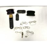 FIVE PAIRS OF ANTIQUE SPECTACLES INCASES AND A PAIR OF LORNETTES