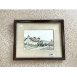 WATERCOLOUR OF COUNTRY LANE AND COTTAGE AND A FIGURE, 30 X 20CMS - SIGNED D MCPHERSON