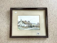 WATERCOLOUR OF COUNTRY LANE AND COTTAGE AND A FIGURE, 30 X 20CMS - SIGNED D MCPHERSON