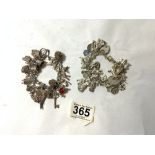 HALLMARKED AND 925 SILVER CHARM BRACELETS WITH 54 CHARMS, 169 GRAMS