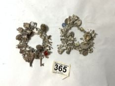 HALLMARKED AND 925 SILVER CHARM BRACELETS WITH 54 CHARMS, 169 GRAMS