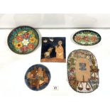 MAGAL EIN HOD ISRAEL TERRACOTTA PLAQUES AND TWO FLORAL DECORATED BOWLS