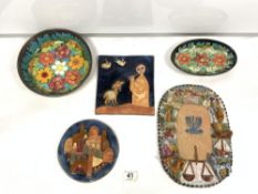 MAGAL EIN HOD ISRAEL TERRACOTTA PLAQUES AND TWO FLORAL DECORATED BOWLS