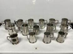 QUANTITY OF PEWTER TANKARDS, ONE WITH SKELETON HANDLE VINERS AND MORE