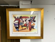 ALFRED GOCKEL SIGNED ABSTRACT PRINT IN GILT FRAME, 57 X 43CMS