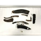 KUKRI KNIFE IN SHEATH, CURVED BLADE KNIFE IN LEATHER SHEATH, POCKET KNIFE AND A KUKRI LEATHER