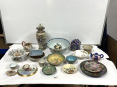 QUANTITY OF ORIENTAL CERAMICS (SOME A/F), TEA BOWLS, ENAMEL WARE ETC