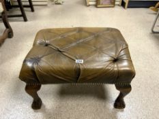 BUTTON BROWN LEATHER FOOT STOOL ON BALL AND CLAW FEET