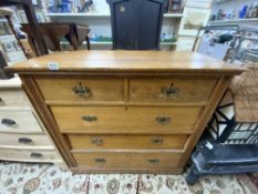 A LATE VICTORIAN SATIN WALNUT CHEST OF THREE LONG AND TWO SHORT DRAWERS, 104 X 49 X 100CMS