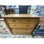 A LATE VICTORIAN SATIN WALNUT CHEST OF THREE LONG AND TWO SHORT DRAWERS, 104 X 49 X 100CMS