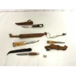 FOUR SCANDANAVIAN FISHING KNIVES - INCLUDES MORA SWEDEN, HELLE FABRIKKER NORWAY, IISAKKMJARVRNPAA