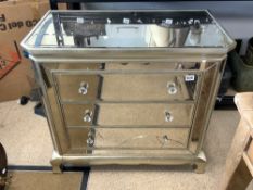 MODERN MIRRORED THREE DRAWER CHEST OF DRAWERS (A/F), 92 X 51 X 83CMS
