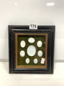 EIGHT COPIES OF 18TH CENTURY CAMEOS IN A FRAME, PRINCE REGENT AND OTHERS