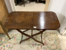 EARLY VICTORIAN FOLDING MAHOGANY CAMPAIGN TABLE, 88 X 43CMS OPEN