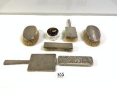HALLMARKED SILVER BACKED BRUSHES VARIOUS, SILVER HALLMARKED HAND MIRROR, AND SILVER TORTOISE SHELL