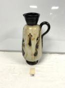 SANDSTONE POTTERY JUG BY GUERIN, WITH BROWN ENAMEL GLAZED DECORATION OF A KNIGHT, 42CMS