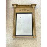 REGENCY STYLE 1930'S GILT CHIMNEY MIRROR WITH COLUMN AND MOULDED DETAILING, 56 X 76CMS