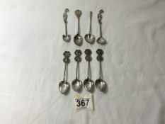 FOUR CHINESE SILVER TEASPOONS WITH A HALLMARKED SILVER GOLF TEASPOONS AND THREE OTHER SILVER